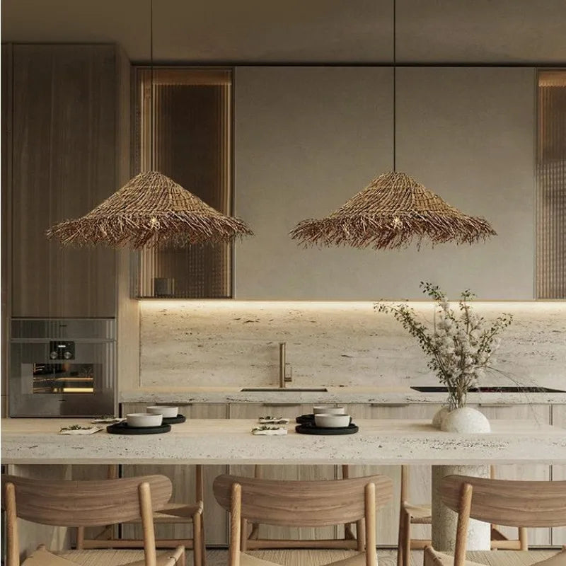 Afralia™ Rattan Pendant Chandelier Light Fixtures | Wabi Sabi E27 LED Luminarias