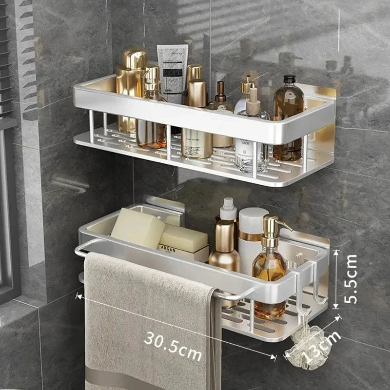 Afralia™ Aluminum Corner Shower Storage Rack - Punch-free Bathroom Shelf Organizer