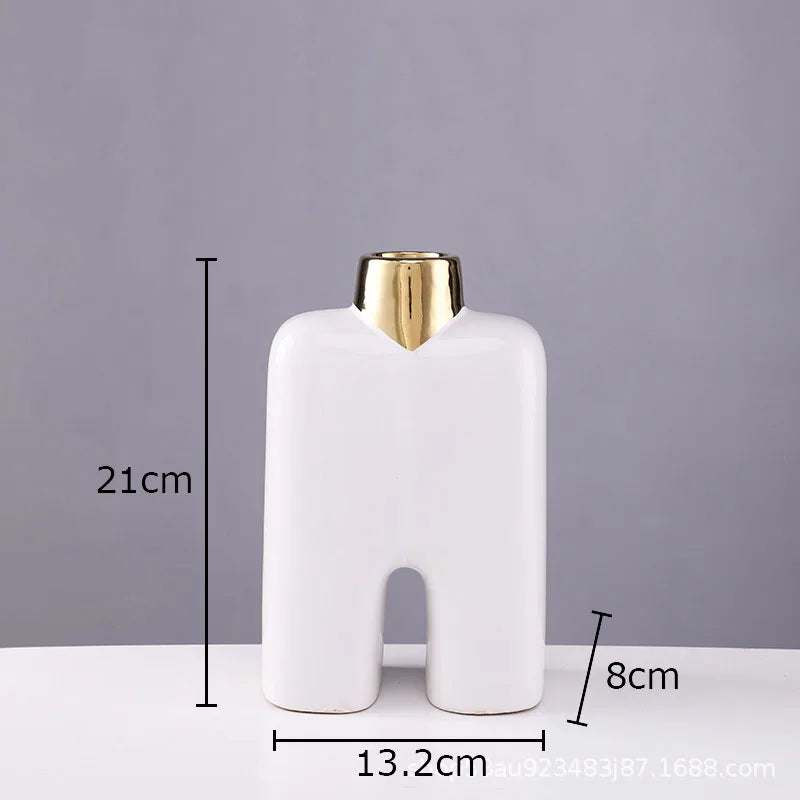 Afralia™ Gold Ceramic Vase Desk Decor Artificial Flower Arrangement Aesthetic Room Vase