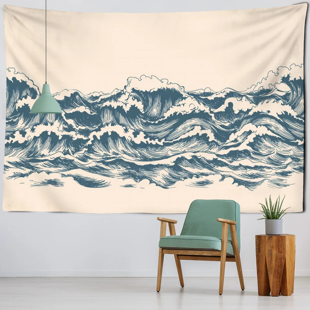 Afralia™ Minimalist Cartoon Wave Tapestry Wall Hanging for Bedroom Living Room