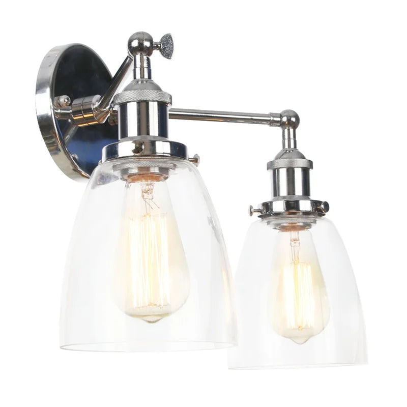 Afralia™ 2 Head LED Wall Lamps Iron Glass Bedroom Stair Light Fixtures