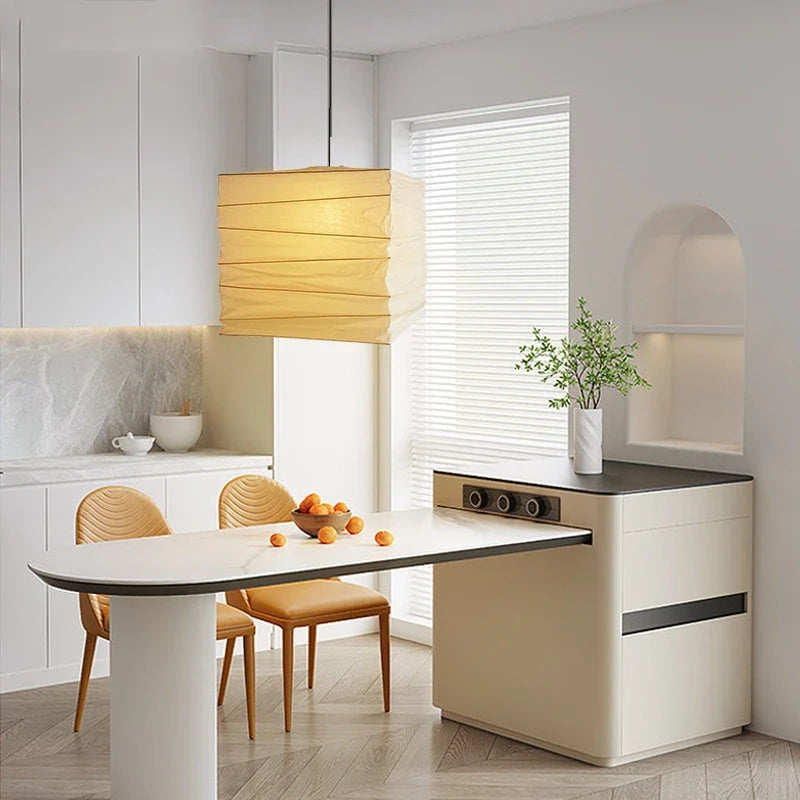 Afralia™ Cube Rice Paper Pendant Lamp for Living Room Bedroom Cafe