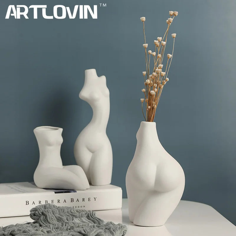Afralia™ Ceramic Nude Portrait Vase | Modern White Bust Decor | Living Room Decoration