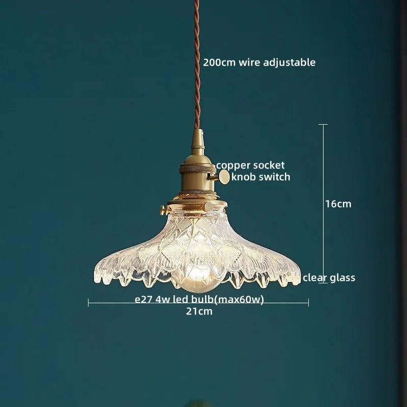 Afralia™ Copper Glass LED Pendant Lamp with Knob Switch - Modern Hanging Light Fixtures