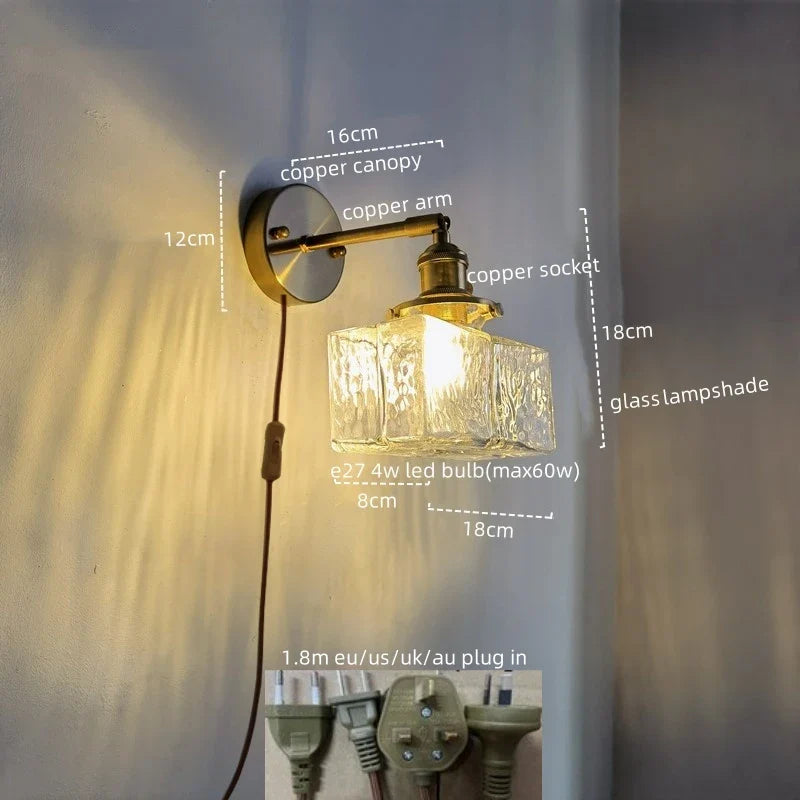 Afralia™ Glass Copper LED Wall Lamp Modern Corridor Bedside Light