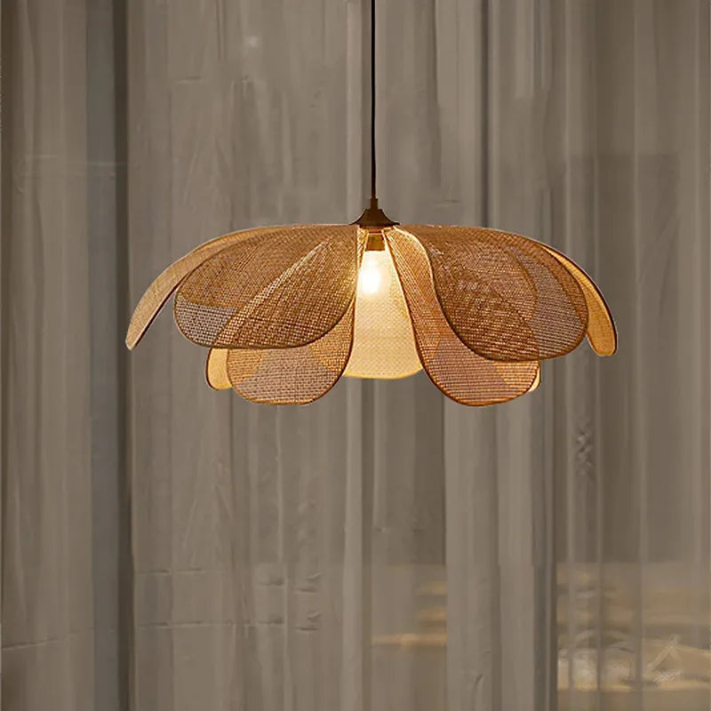 Afralia™ Rattan Flower Chandelier: Handmade Woven Lampshade for Living & Dining Room Lighting