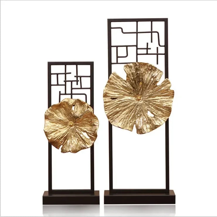 Afralia™ Golden Lotus Leaf Feng Shui Desk Ornament Alloy Sculpture