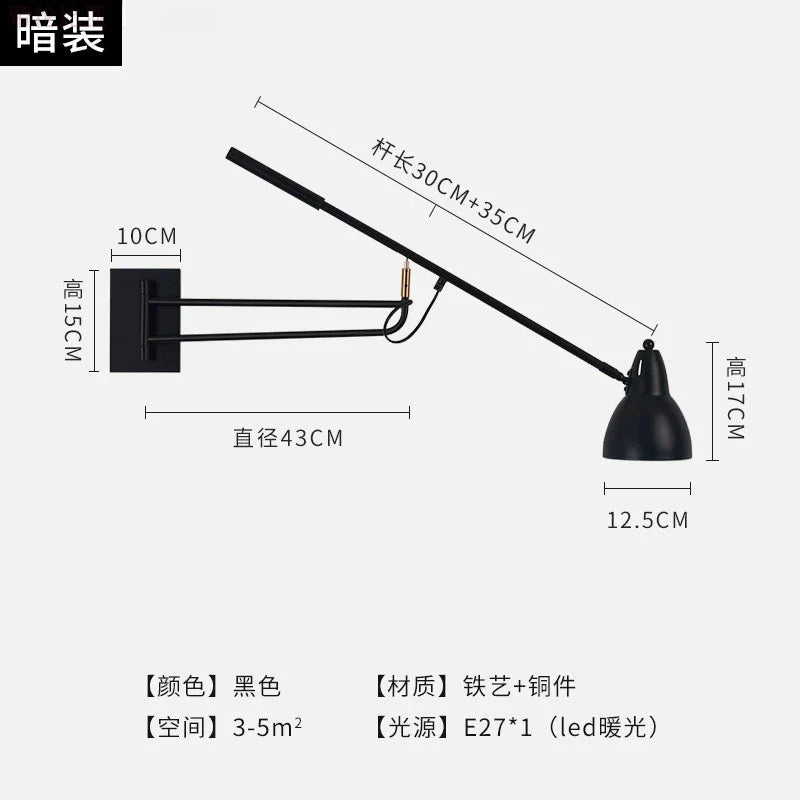 Afralia™ Medieval Industrial Swing Arm LED Wall Lamp for Bedroom Living Room Study