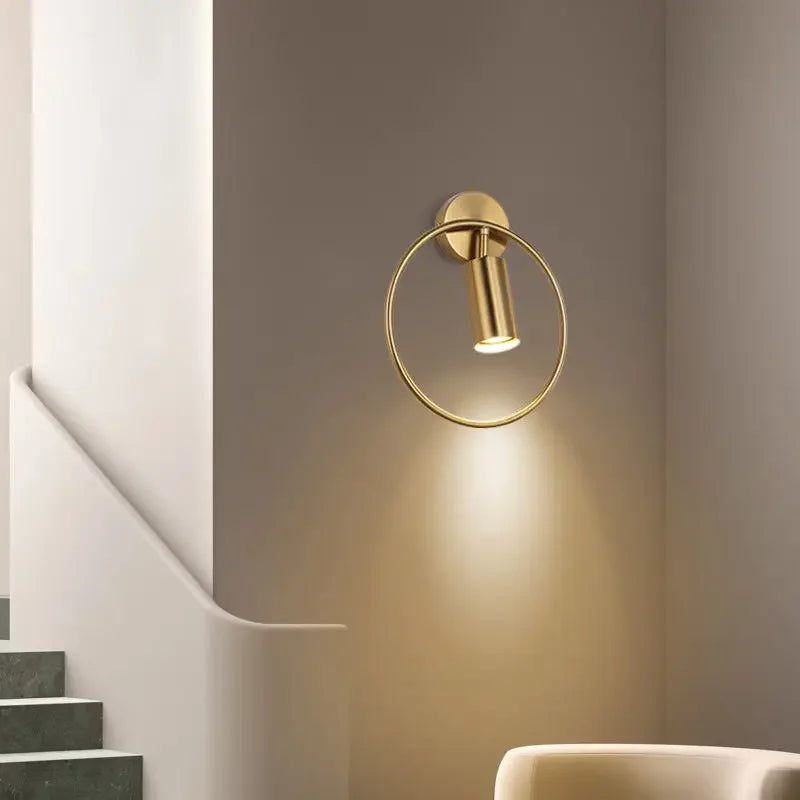Afralia™ Adjustable LED Brass Gold Ring Wall Sconce Light for Home Hotel Bar
