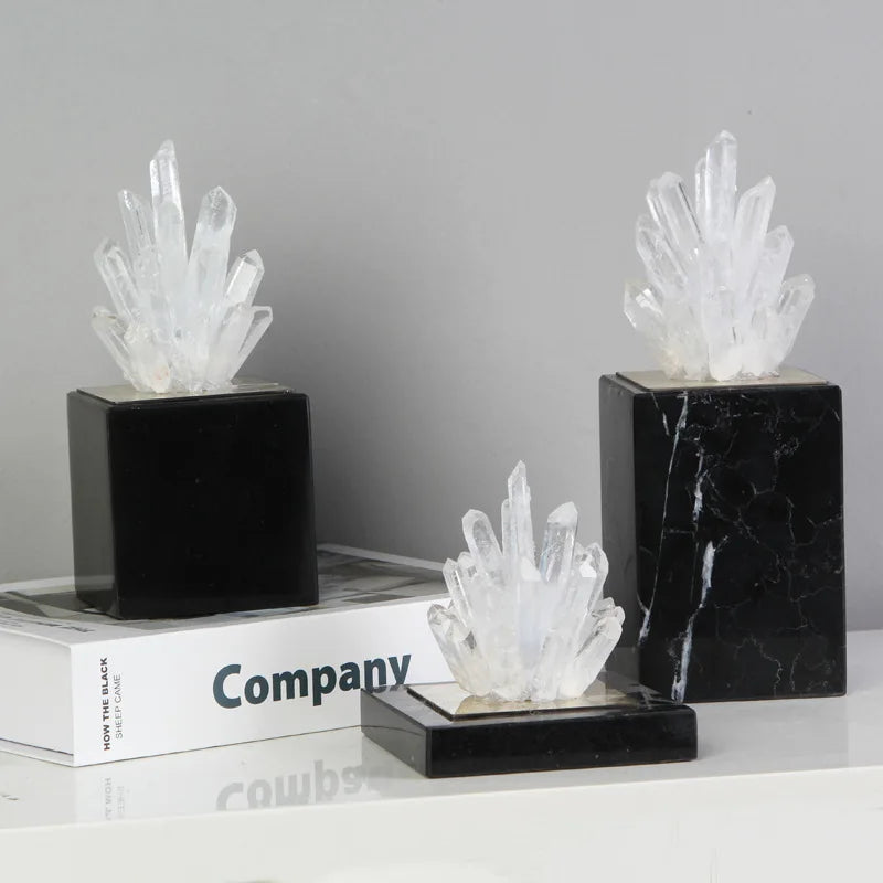 Afralia™ Crystal Flower Marble Base Sculpture: Modern Artwork for Living Room Decor