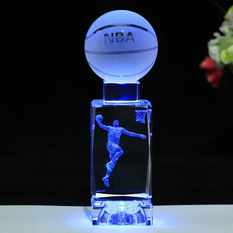 Afralia™ NBA Star Crystal Basketball Table Lamp Glass Bed Room Decor Light Lampshade