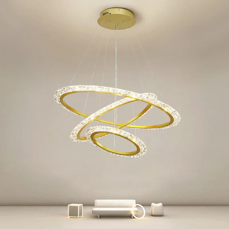 Afralia™ Modern Luxury Gold Ring LED Pendant Chandelier for Living Room & Bedroom
