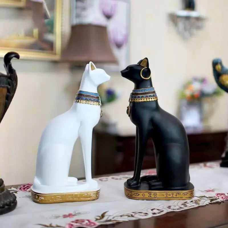 Nordic Egyptian Cat White Resin Ornament Figurine for Living Room Decor by Afralia™