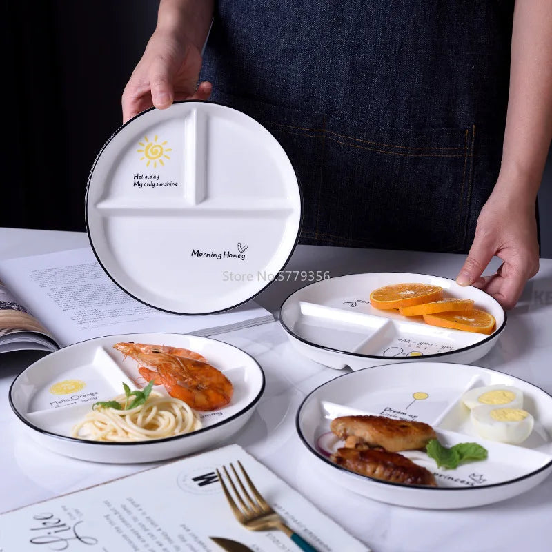 Afralia™ 8" Round Grid Plate - Perfect for Solo Dining or Family Breakfast