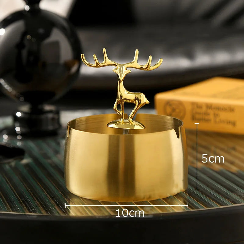 Afralia™ Golden Deer Stainless Steel Ashtray | Smoking Accessories Weed Ash Tray Boyfriend Gift