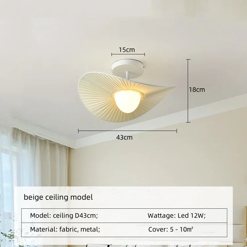 Afralia™ Nordic Beige Pleated Fabric LED Pendant Lights: Stylish Bar Droplight for Dining Room