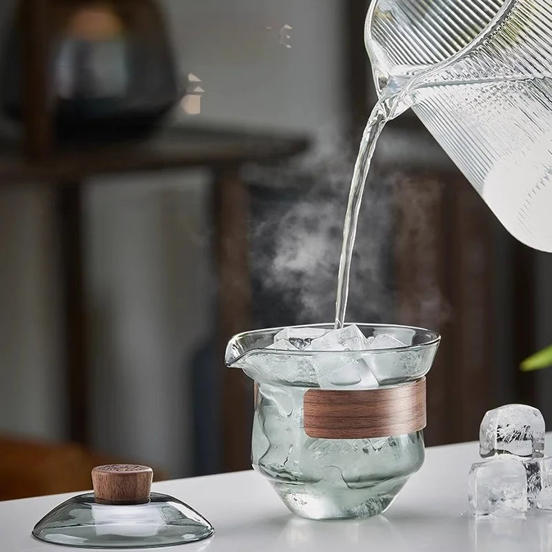 Afralia™ Glass Teapot Set: Chinese Kung Fu Tea Bamboo Tray & Quick Drain Storage