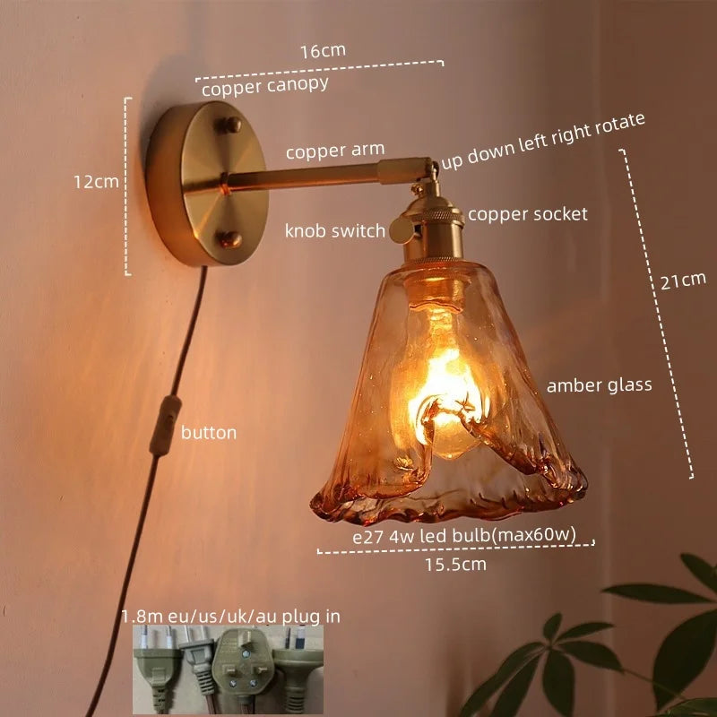 Afralia™ Modern Copper Glass LED Wall Light for Home Decor & Restaurant