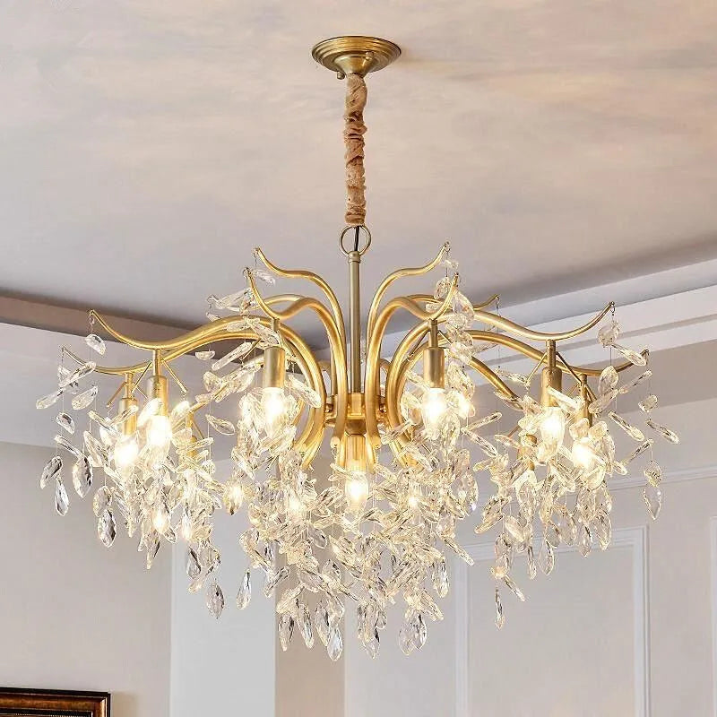 Afralia™ Gold Crystal Ceiling Chandelier for Bedroom Dining Living Room