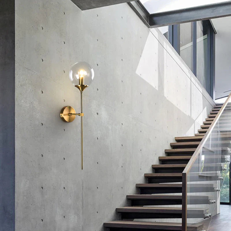Afralia™ Modern Glass Wall Lamp Bedroom Reading Fixture Brass Lighting