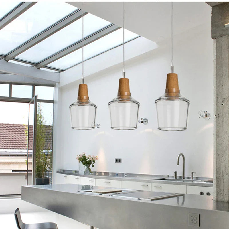 Afralia™ Glass and Wood Pendant Light for Modern American Retro Dining Loft Decor