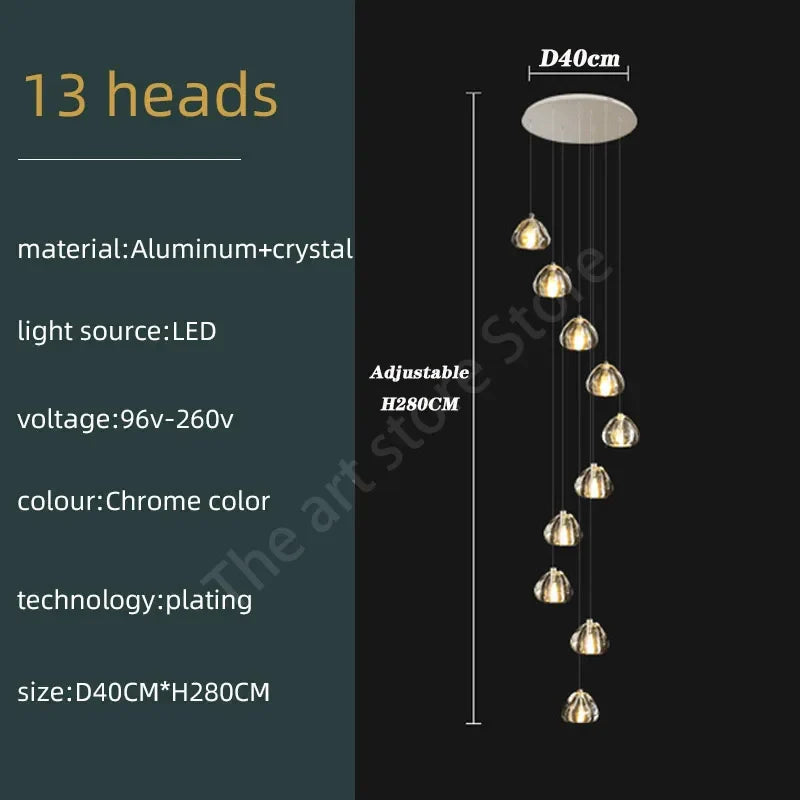 Afralia™ Crystal LED Ceiling Chandelier: Modern Spiral Kitchen Staircase Home Decoration Light