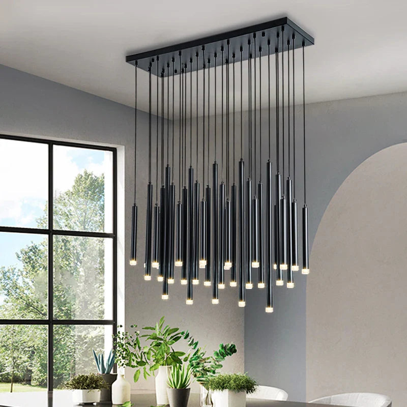 Afralia™ Golden Tube LED Chandelier for Modern Duplex Villa Living Room Staircase