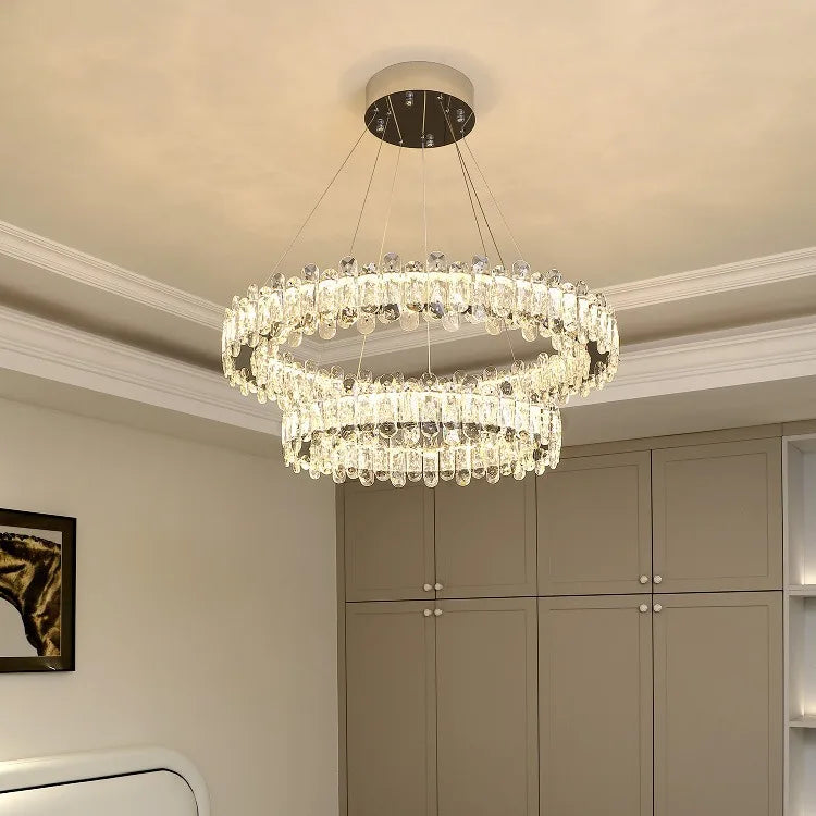 Afralia™ Crystal LED Ceiling Chandelier Rings for Home Decor & Living Room