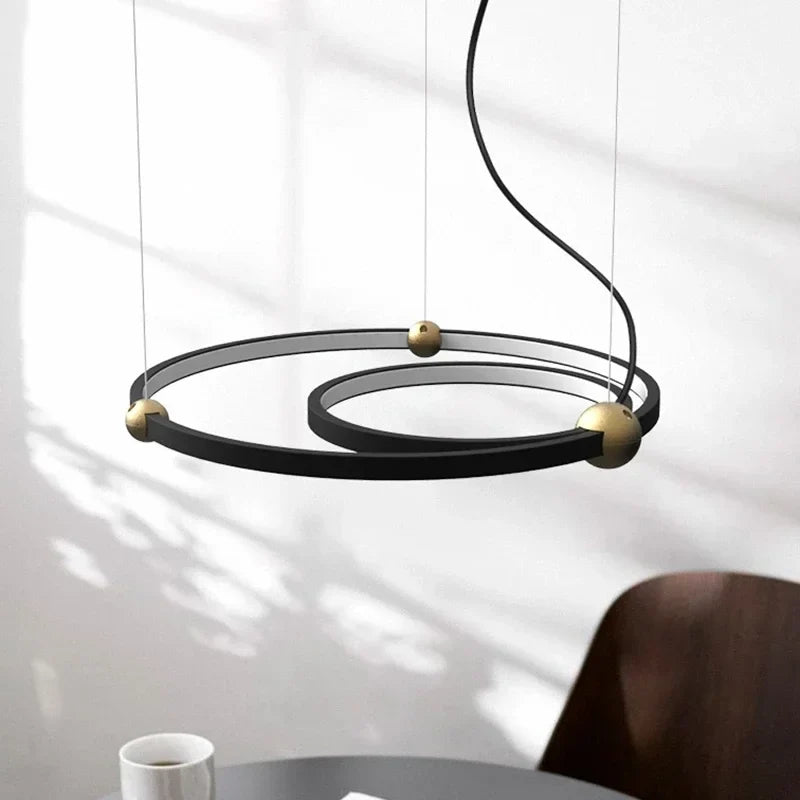 Afralia™ Black Gold Chandelier Creative Italian Design Light Metal LED Rings Circle