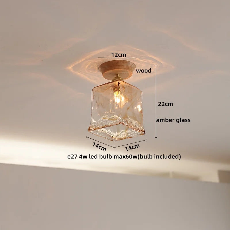 Afralia™ Glass Wood LED Ceiling Lamp for Home Lighting and Decoration