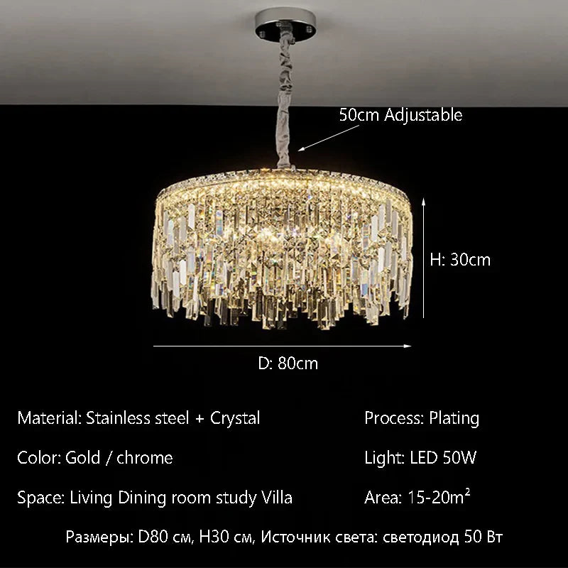 Afralia™ Golden Starry Sky Crystal Chandelier LED Pendant Light - Luxe Indoor Lighting