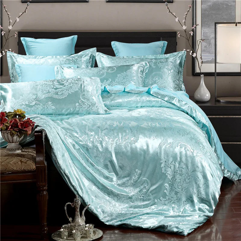 Afralia™ Satin Jacquard Summer Bedding Set - Solid Color Double Bed Duvet Kit