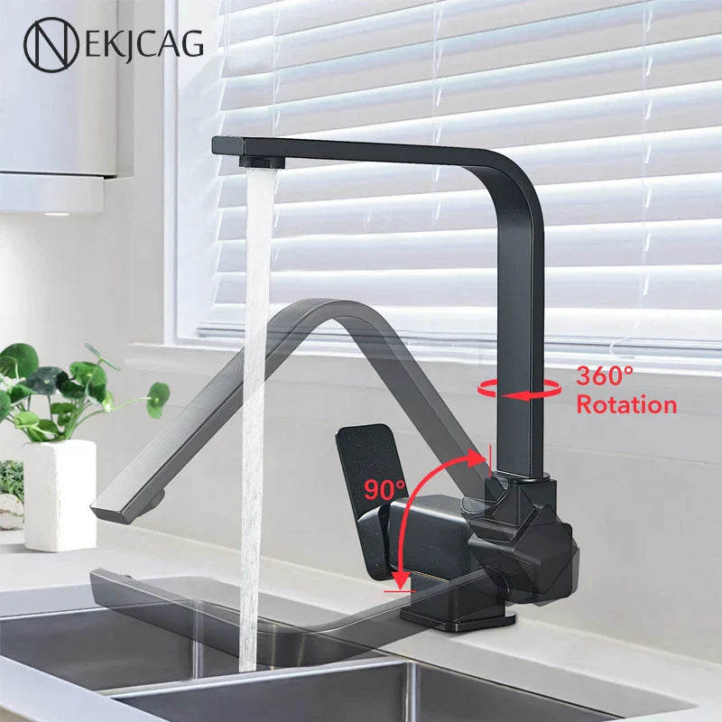 Afralia™ 360° Rotating Black Kitchen Faucet, Deck Mount Sink Mixer Tap, 304 Stainless Steel