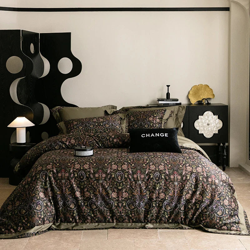 Afralia™ 1000TC Egyptian Cotton Vintage Oil Printing Bedding Set with Sheet & Pillowcase