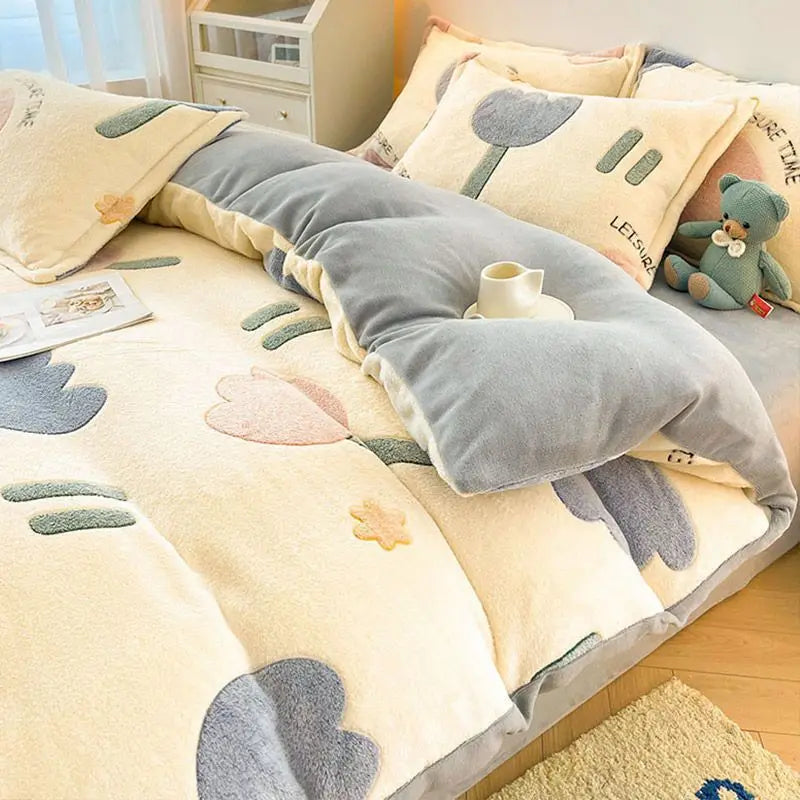 Afralia™ Snowflake Velvet Single Duvet Cover | Cozy Winter Bedding