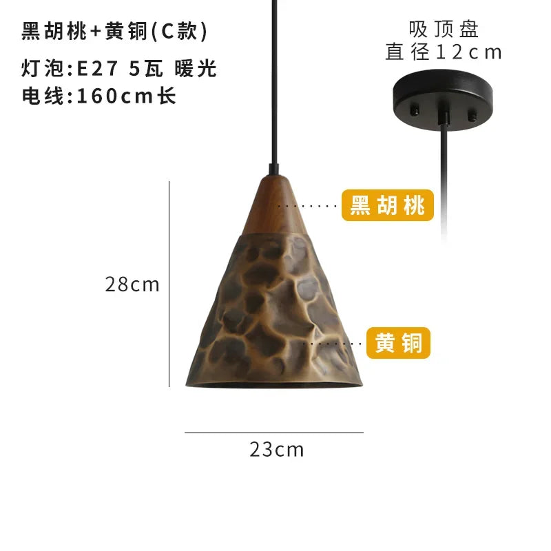 Afralia™ Vintage Walnut Copper Pendant Light LED E27 Fixture for Kitchen Dining Bedside