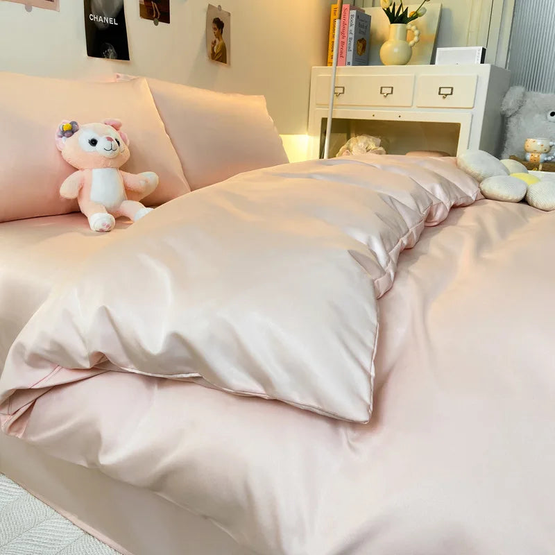 Afralia™ Double Color Blocked Ice Silk Bedding Set for Light Luxury Summer Comfort