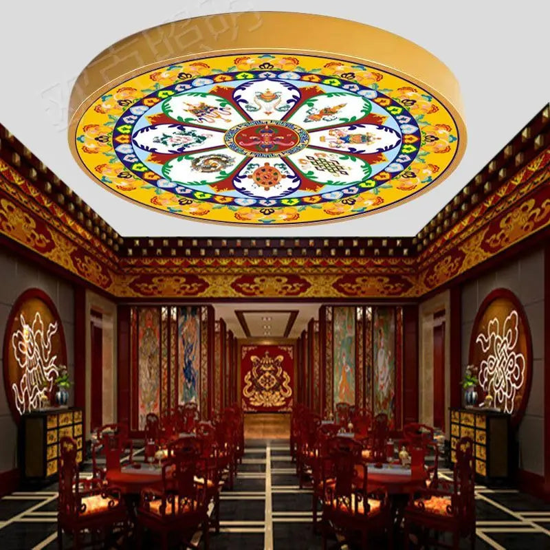 Afralia™ LED Eight Treasure Pattern Lotus Wood Grain Ceiling Light