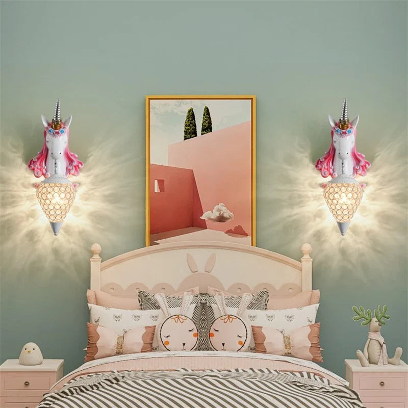 Afralia™ Nordic Unicorn Wall Lamp | Creative LED Bedroom Decoration | Boys and Girls' Interior Light