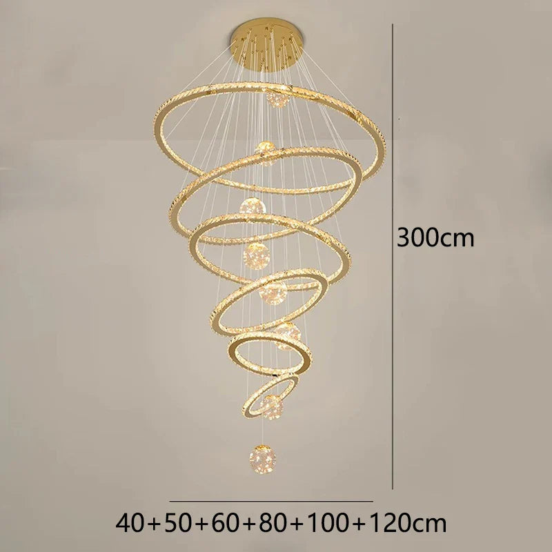 Afralia™ Crystal Chandelier Stair Pendant Lamp Living Room Interior Lighting