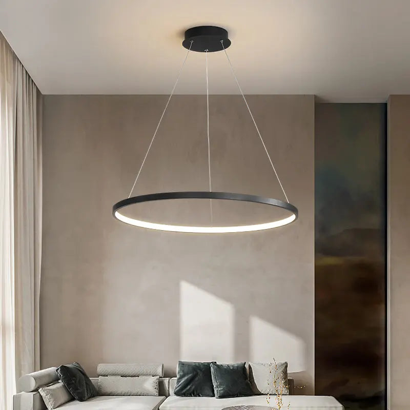 Afralia™ Modern Black Ring LED Pendant Light Chandelier for Home Decoration
