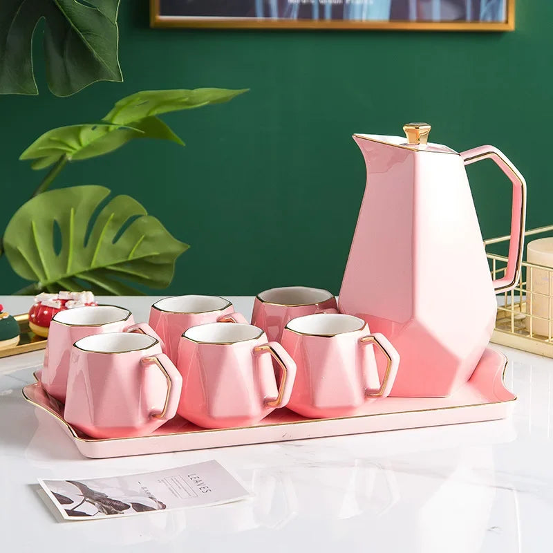 Afralia™ Phnom Penh Ceramic Tea Set Multicolor Pot Cup Tray Home Decor
