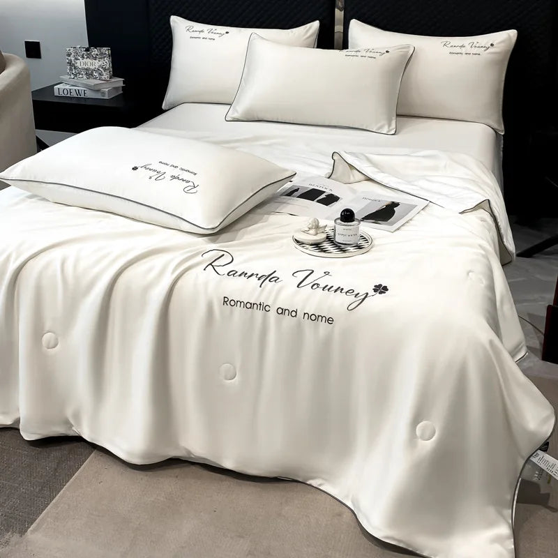 Afralia™ Silk Embroidered Summer Quilt: Smooth, Cooling, Comforter for Bed