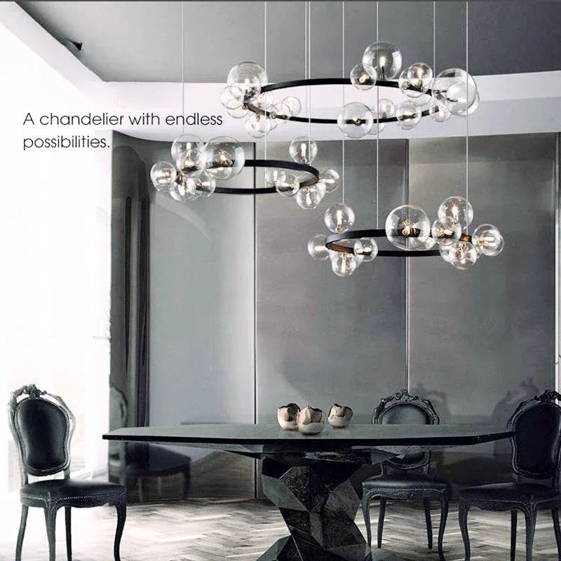 Afralia™ Modern Metal Chandelier with Clear Glass Bubbles - 7-Light G9 Fixture for Home Living Room