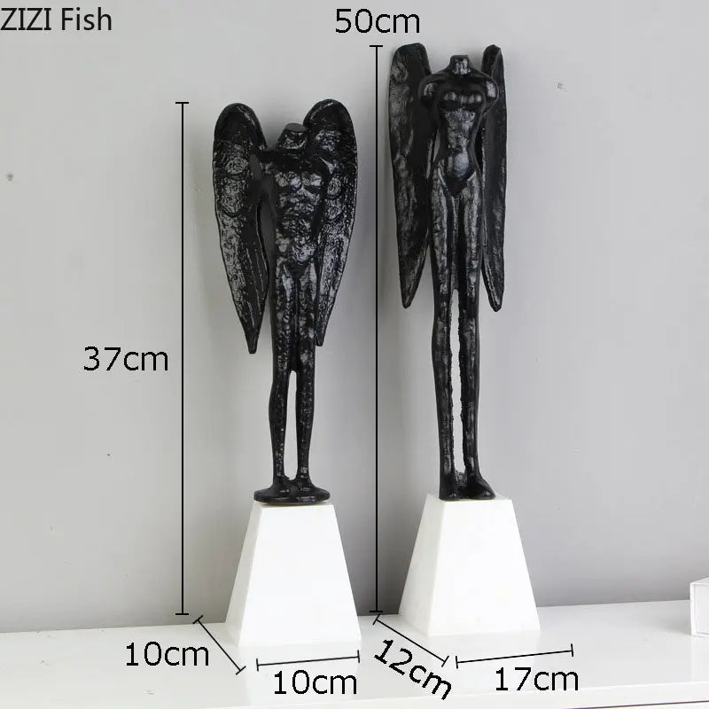 Afralia™ Angel Abstract Figures Sculpture Cast Iron Home Decor Statue Craft