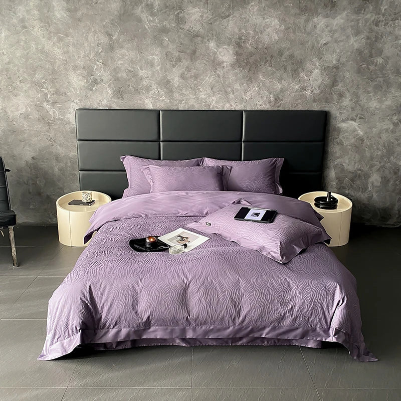 Afralia™ Satin Jacquard Bedding Set, Luxury Purple Flowers, Duvet Cover, Bed Sheet