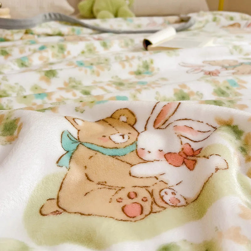 Afralia™ Cartoon Milk Velvet Blanket: Soft Coral Fleece Summer Sofa Cover & Queen Blanket