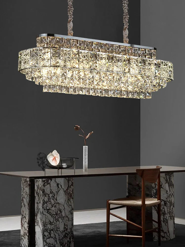 Afralia™ Glitter Crystal Pendant Lights - Modern LED Oval Hanging Lamps for Dining Room