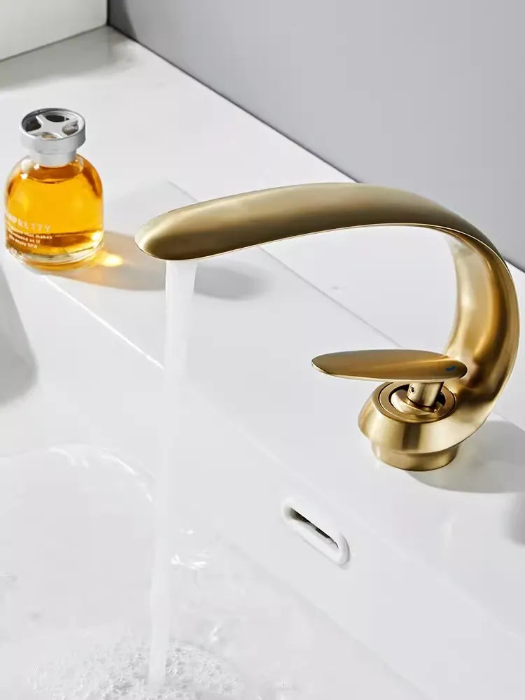 Afralia™ Brushed Gold Basin Faucet - Single Handle Bathroom Sink Faucet