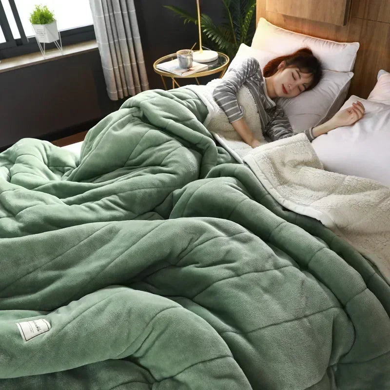 Afralia™ Cozy 3-Layer Coral Fleece Blanket for Winter Bedding